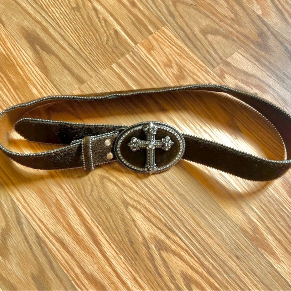Brown Horse Hair w/ Cross Buckle Western Belt